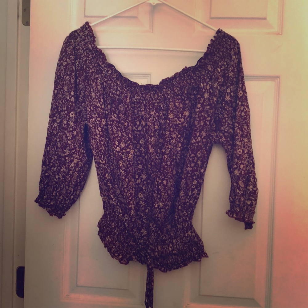 Strapless burgundy blouse